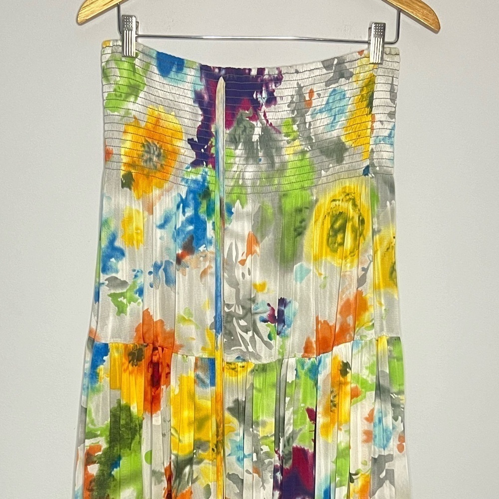 Venezia-Milano Strapless Smocked Stretchy Dress Mini Knee Length Large - Picture 2 of 6